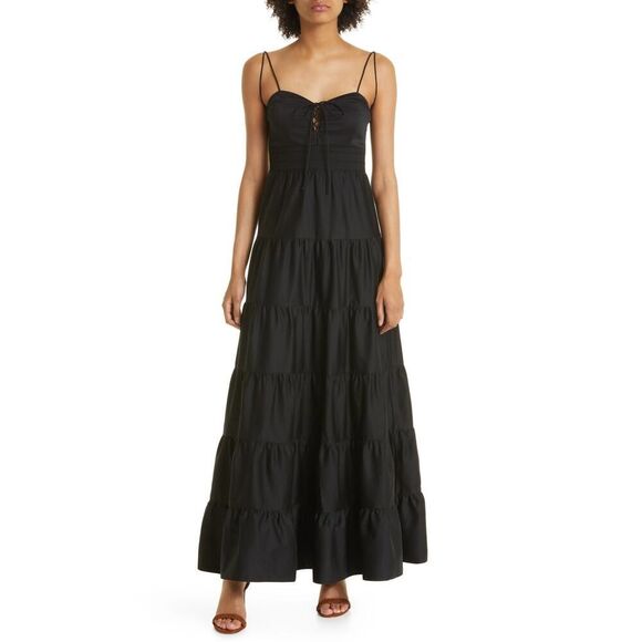 Alice + Olivia Jori Spaghetti Strap Tiered Maxi Dress Black 10 - Picture 1 of 6